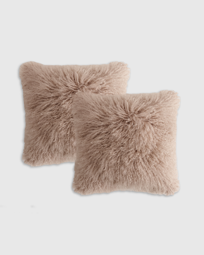 Quince Luxe Mongolian Lamb Pillow Cover Set Of 2 In Khaki