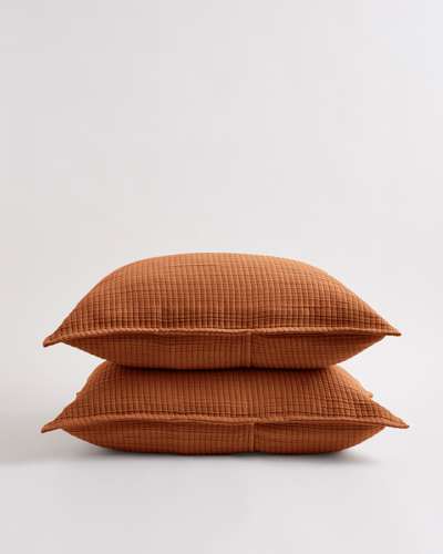 Quince Organic Ribbed Cotton Shams In Terracotta
