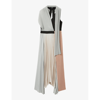 Reiss Zadie Color Blocked Pleated Dress In Pink/cream