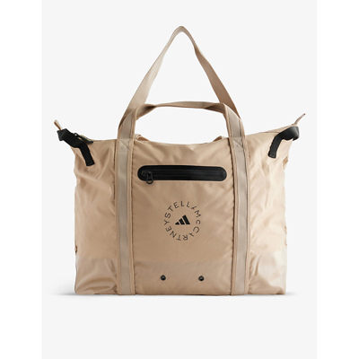 Adidas By Stella Mccartney Logo-print Recycled-polyester Tote Bag In Khaki/blush Yelw/black