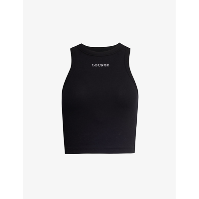 Lounge Underwear Womens Black Essential Logo-embroidered Stretch-cotton Top