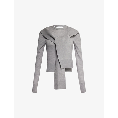 Jacquemus Rica Open-back Buttoned Front Scarf Wool Jumper In Grey