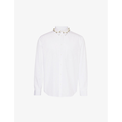 Simone Rocha Bead-embellished Straight-point-collar Cotton-poplin Shirt In White/pearl2