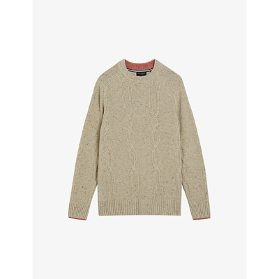 Ted Baker Mens Taupe Enroe Regular-fit Cable-knit Wool-blend Jumper