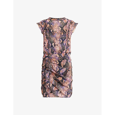 ALLSAINTS WOMENS TAN BROWN HALI TAHOE SNAKE-PRINT WOVEN MINI DRESS