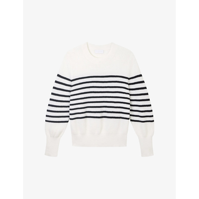 The White Company Womens Porcelain Breton-stripe Ribbed Wool And Cashmere-blend Jumper