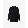 Reiss Navy Tailored Textured Wool Blend Double Breasted Blazer In Navy
