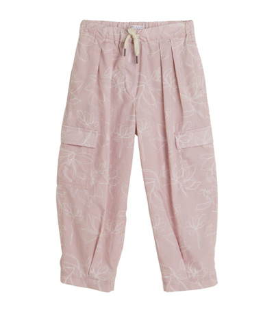 Brunello Cucinelli Kids' Floral-print Cargo Trousers In Pink