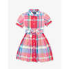 Polo Ralph Lauren Girls Rdpnk Mult Kids Girls' Check-pattern Flared-hem Cotton Dress