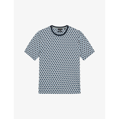 Ted Baker Mens Lt-blue Chetel Geometric-print Cotton T-shirt