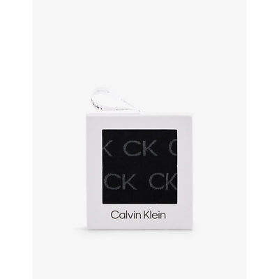 Calvin Klein Womens Black Branded Crew-length Cotton-blend Socks Gift Box