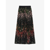 TED BAKER ENRICAA FLORAL-PRINT PLEATED WOVEN MIDI SKIRT
