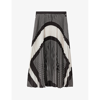 Reiss Gabi - Black/cream Printed Pleated Midi Skirt, Us 2