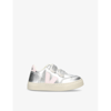 Veja Boys Silver Kids V12 Logo-embroidered Leather Low-top Trainers 3-5 Years In Silver