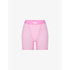 SKIMS SKIMS WOMEN'S BUBBLE GUM COTTON RIB LOGO-WAISTBAND STRETCH-COTTON BOXER SHORTS