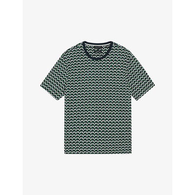 Ted Baker Mens Green Chetel Geometric-print Cotton T-shirt