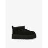 UGG UGG BOYS BLACK KIDS CLASSIC ULTRA MINI LOGO-PATCH SUEDE AND SHEARLING PLATFORM ANKLE BOOTS 6-10 YEAR