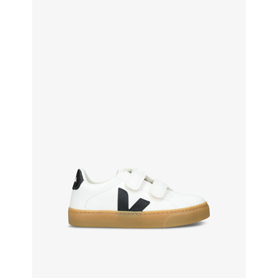 Veja Kids' Esplar Logo-embroidered Leather Low-top Trainers 6-9 Years In White/blk