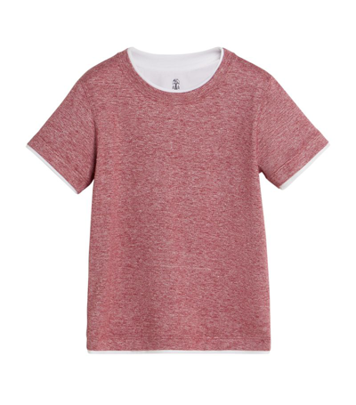 Brunello Cucinelli Kids' Monili-embellished Linen-blend T-shirt In Red