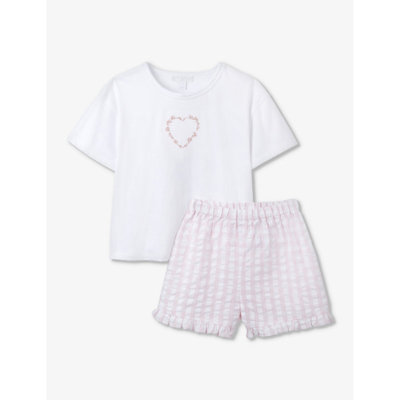 The Little White Company Girls Whitepink Kids Heart-embroidered Gingham Organic-cotton Pyjamas 1-6 Y