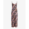 ALLSAINTS ALLSAINTS WOMEN'S TAN BROWN BRYONY TAHOE SNAKE-PRINT RECYCLED-POLYESTER MIDI SLIP DRESS