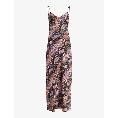 ALLSAINTS WOMENS TAN BROWN BRYONY TAHOE SNAKE-PRINT WOVEN MIDI DRESS