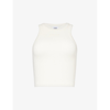 Lounge Underwear Womens Off White Essential Logo-embroidered Stretch-cotton Top