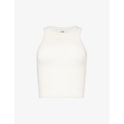 Lounge Underwear Womens Off White Essential Logo-embroidered Stretch-cotton Top