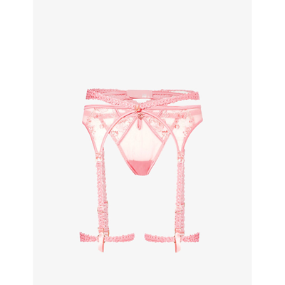 Lounge Underwear Womens Pink Casey Floral-embroidered Mesh Two-piece Set