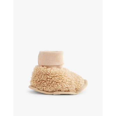 The Little Tailor Babies'  Tan Ribbed Knit-trim Faux-shearling Booties 0-12 Months