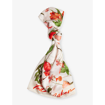 Ted Baker Womens White Fionaas Floral-print Long Silk Scarf
