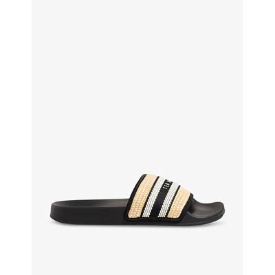 Ted Baker Womens Black Aseeka Logo-print Raffia-webbing Rubber Slides