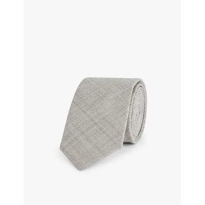 Eleventy Mens Grey Narrow-blade Brand-tab Wool And Silk-blend Tie
