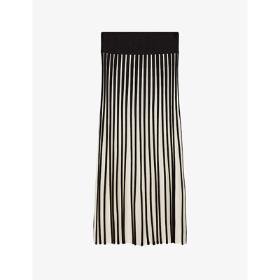 Joseph Contrast Pleated A-line Midi Skirt In Oyster White/ Black