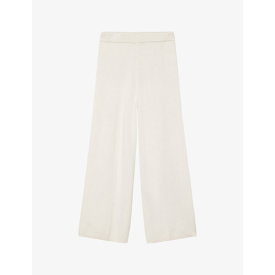 Joseph Womens Oyster White Cropped Wide-leg Mid-rise Stretch-silk Blend Trousers