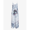 ALLSAINTS ALLSAINTS WOMENS WHITE BRYONY VALLEY FLORAL-PRINT RECYCLED-POLYESTER MIDI SLIP DRESS