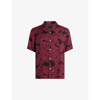 Allsaints Kaza Floral Print Relaxed Fit Shirt In Jt Blk/sangria Red