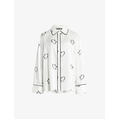 Allsaints Sofi Silk Blend Escalera Pyjama Shirt In Ecru White