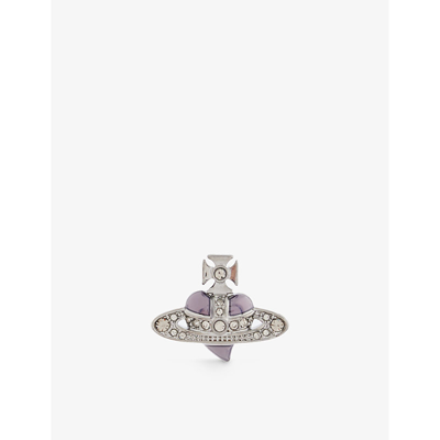 Vivienne Westwood Men's Ruth/plat/blk Heart Crystal-embellished Brass Stud Earring