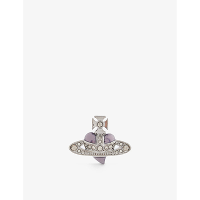 Vivienne Westwood Mens  Heart Crystal-embellished Brass Stud Earring In Ruth/plat/blk