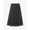 The White Company Womens Navy Floral-print Pintuck Woven Midi Skirt In Navy