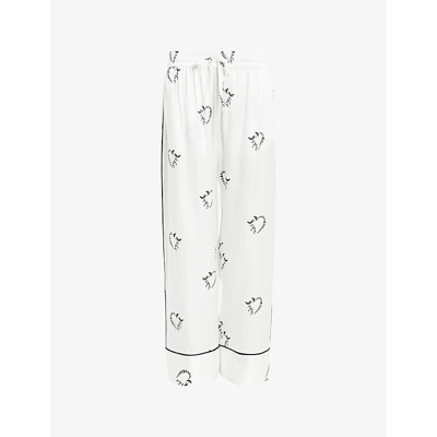 Allsaints Sofi Silk Blend Escalera Pyjama Trousers In Ecru White