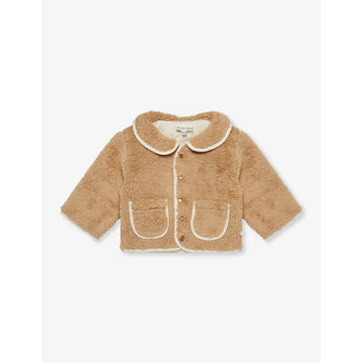 The Little Tailor Babies'  Tan Round-collar Patch-pocket Faux-shearling Coat 3-24 Months