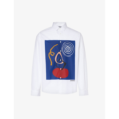 JACQUEMUS JACQUEMUS MEN'S WHITE/NAVY ARTY PAINTING LA CHEMISE SIMON GRAPHIC-PRINT RELAXED-FIT COTTON-POPLIN SH