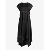 Allsaints Agnes Cap Sleeve Handkerchief Hem Dress In Black