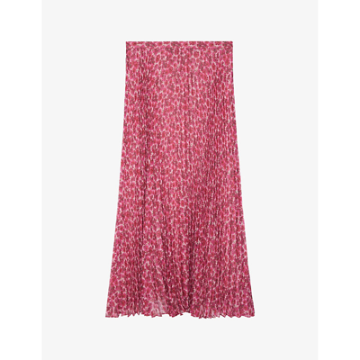 The Kooples Womens Pink Floral-pattern Pleated Midi Skirt