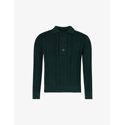 Jacquemus Mens Dark Green La Maille Belo D-ring Stretch-knit Polo Shirt