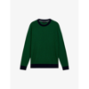 Ted Baker Mens Green Capab Slim-fit Contrast-trim Wool-blend Jumper