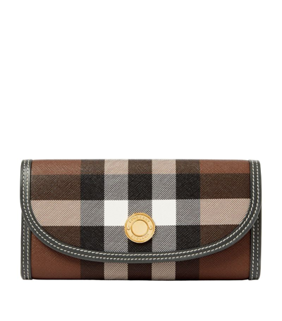 Burberry Leather Check Continental Wallet In Brown