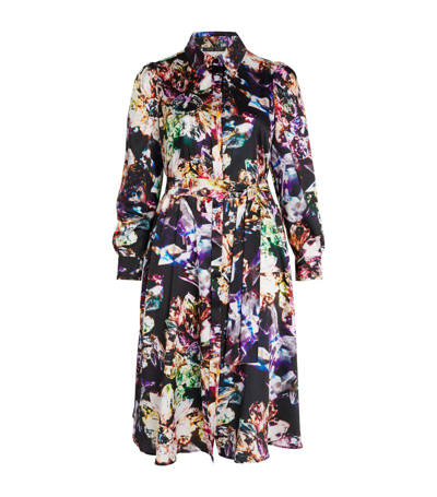 Marina Rinaldi Belted Diamond-print Shirt Dress In Black